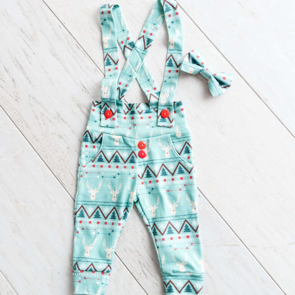 Bebe CoutureReindeer Print Baby Suspender Pants and Bow Tie