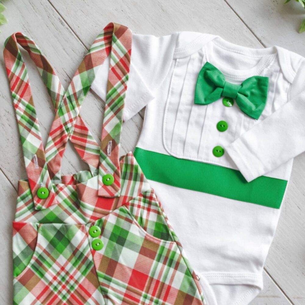 2 Piece Bebe Couture Christmas Plaid Baby Outfit Detail