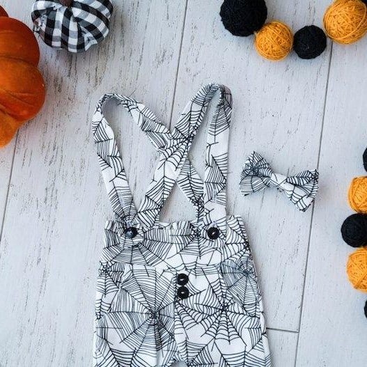 baby halloween 2 piece spiderweb print outfit