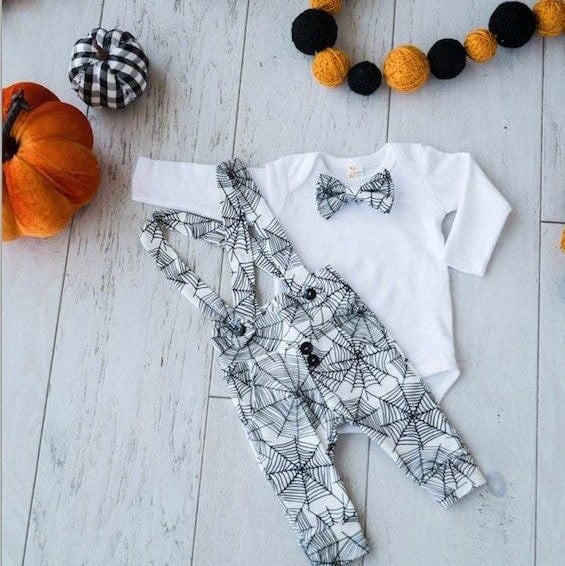 baby halloween outfit shown with white onesie