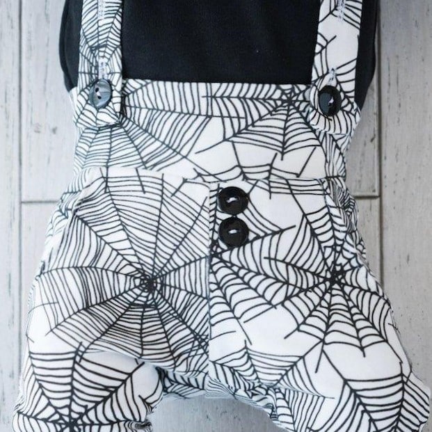 baby suspender leggings spiderweb print black and white
