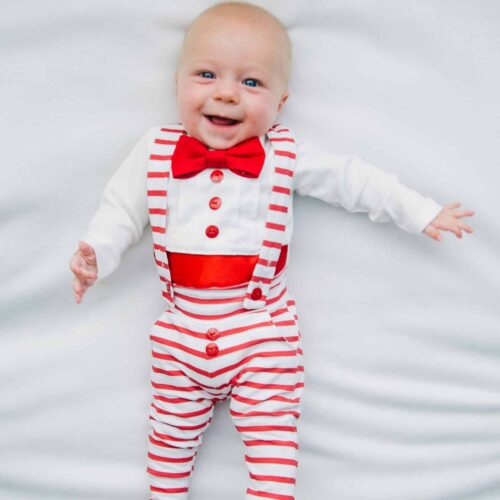 red and white baby bow tie outfit for holidays