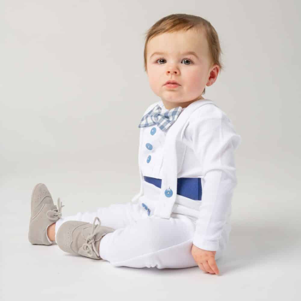 White and Blue Baby Boy Baptism Outfit