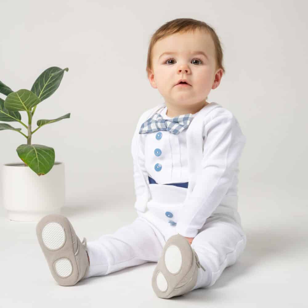 White and Blue Baby Boy Christening Outfit