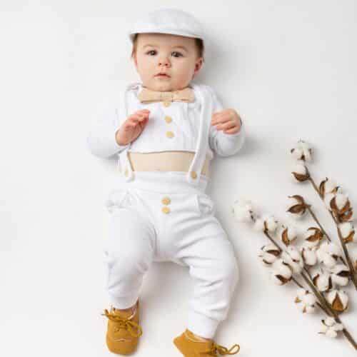 White and Tan Baby Boy Blessing Outfit
