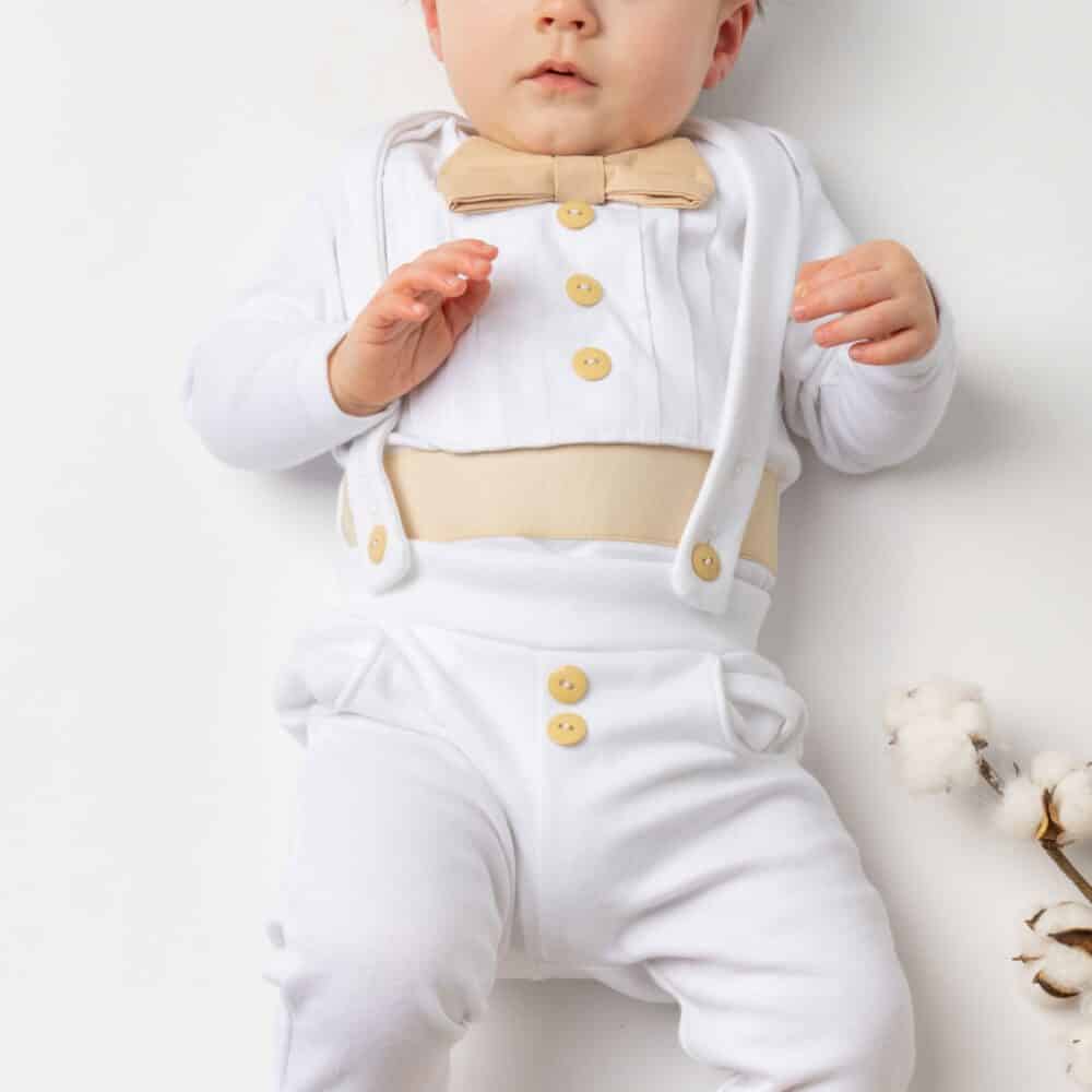 White and Tan Baby Christening Outfit