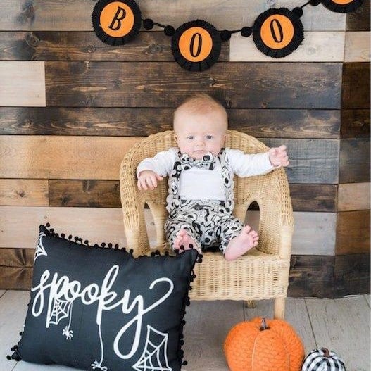 baby halloween outfit with white long sleeve onesie