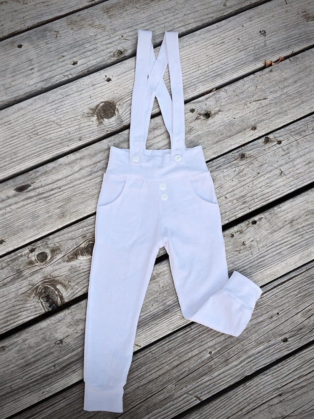 Christening Pants | Baby Boy White Pants with Suspenders