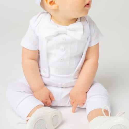 White Baby Blessing Outfit with Bow Tie