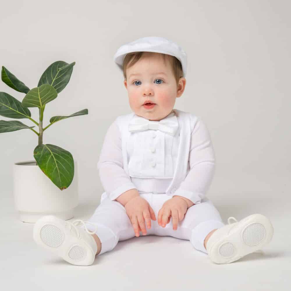 White Baby Boy Baptism Outfit with Long Sleeves