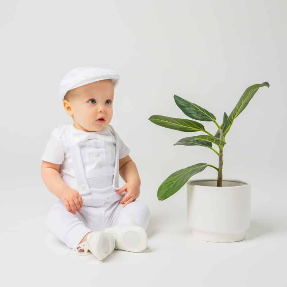 White Baby Boy Baptism Outfit with Short Sleeves