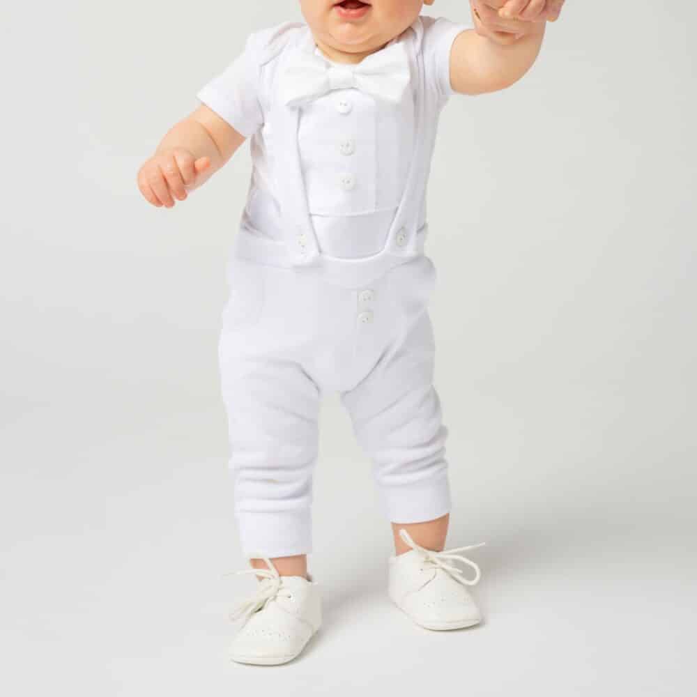 White Baby Boy Blessing Outfit with Short Sleeves