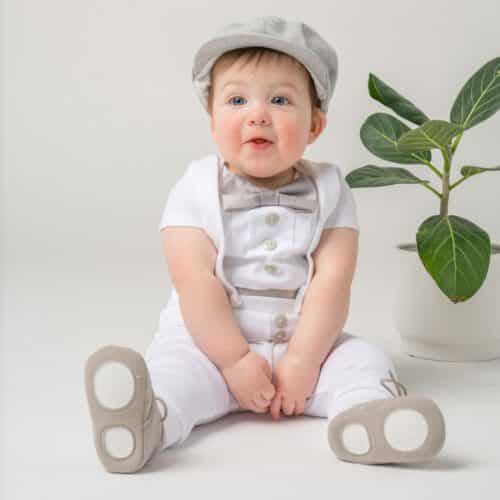 White and Grey Baby Boy Baptism Outfit