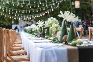 outdoor baptism decorations on a table
